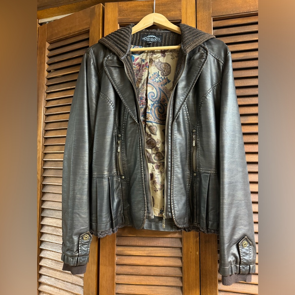 Brown Leather/Sweater Knit Jacket